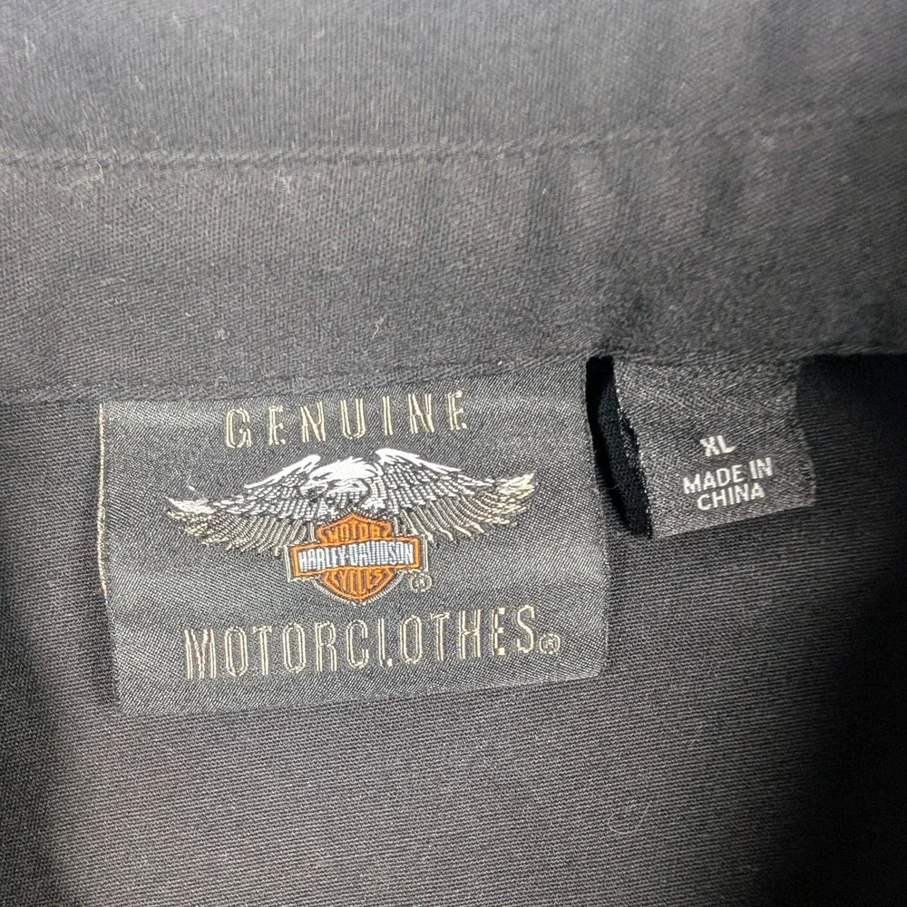 Harley Davidson Womens XL Black Full Zip Lace Up Back Skull Top Biker Spellout - Picture 3 of 9